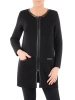 Elegancki sweter damski rozpinany czarny – modne wstawki z ekoskóry i prosty krój 38959