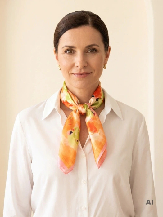 Wielokolorowa apaszka kwadratowa w kwiaty – lekki dodatek do eleganckich stylizacji 42150