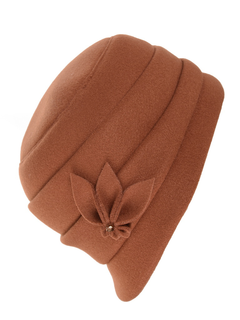 Ciepły kapelusz damski cloche w kolorze rudym – regulacja obwodu i stylowe krótkie rondo 42429
