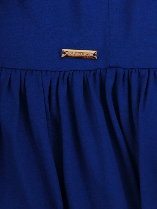 Elegancka chabrowa sukienka rozkloszowana midi – fason modelujący talię z kołnierzykiem 9469