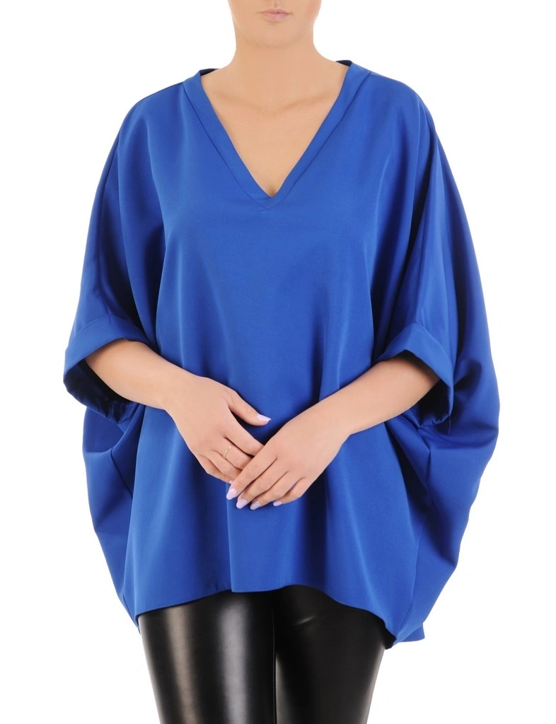 Chabrowa bluzka wizytowa z rękawem kimono – luźny fason z dekoltem w serek 33140