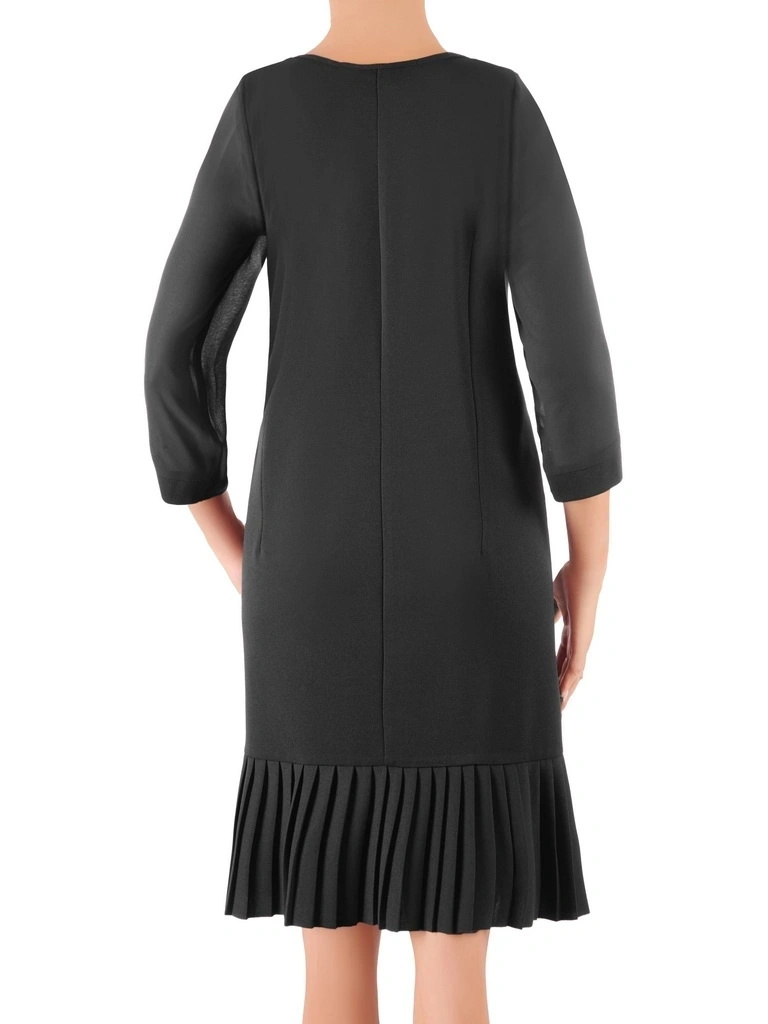 Czarna sukienka trapezowa midi z wiązaniem – elegancka kreacja maskująca biodra 36605
