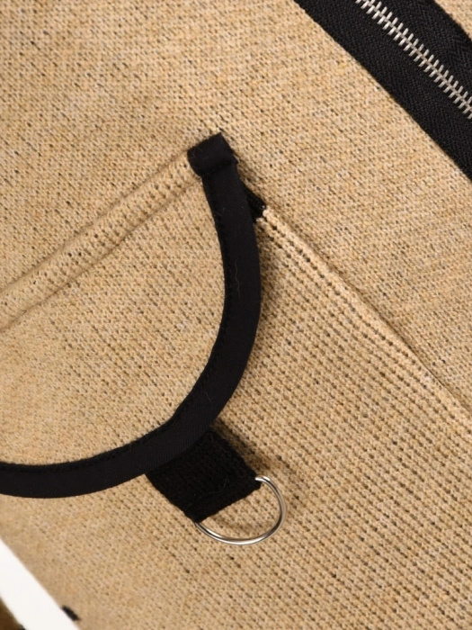 Elegancki sweter damski rozpinany na zamek beżowo-czarny – prosty, wysmuklający fason z kapturem na jesień 42152