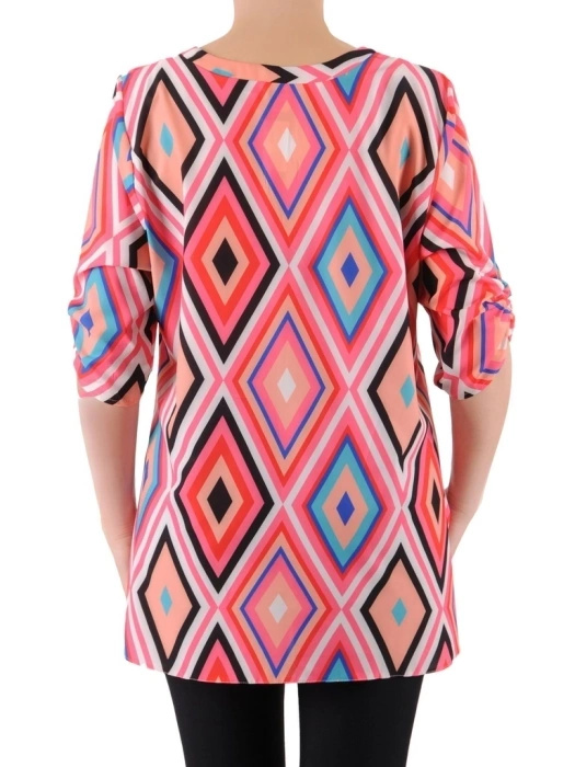 Elegancka bluzka damska w barwny print z wiskozy – luźny krój z dekoltem w serek 39487