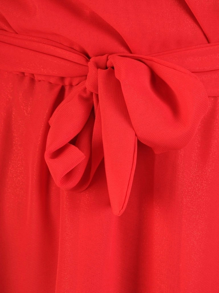 Rozkloszowana czerwona sukienka maxi z kopertowym dekoltem – zwiewny fason akcentujący talię 27997