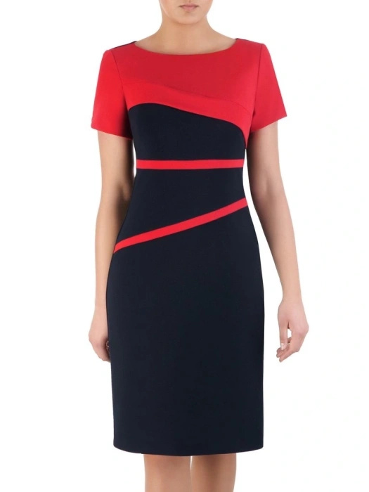 Elegancka sukienka wizytowa midi o prostym fasonie – stylowe zakładki modelujące sylwetkę 10837