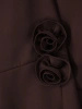 Elegancka brązowa sukienka damska midi na jesień – prosty fason z naszywanymi kwiatami i rękawem 3/4 40970