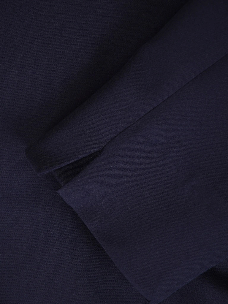 Elegancka garsonka na wesele granatowa w grochy – rozkloszowany fason tuszujący biodra 41561