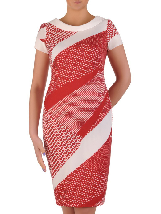 Sukienka w geometrycznym wzorze, wyszczuplająca kreacja z tkaniny 20204.