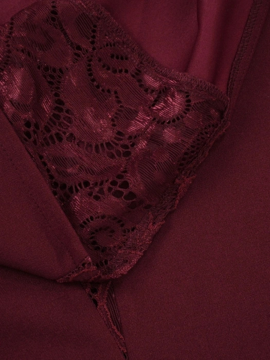 Elegancka bordowa spódnica trapezowa midi – elastyczny pas wysmuklający biodra i koronka 41616