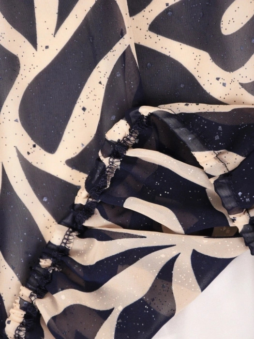Elegancka bluzka z rękawami kimono granatowo-beżowa – lekki fason z gumką idealny na lato 42052