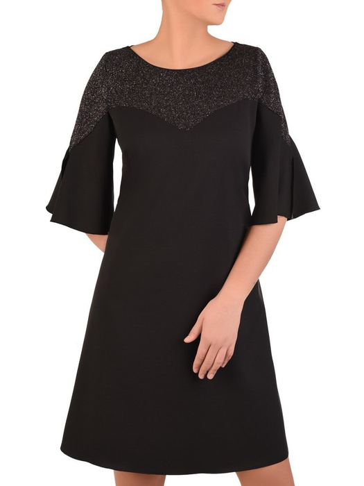 Sukienka wyjściowa, czarna kreacja z ozdobnym dekoltem 23816