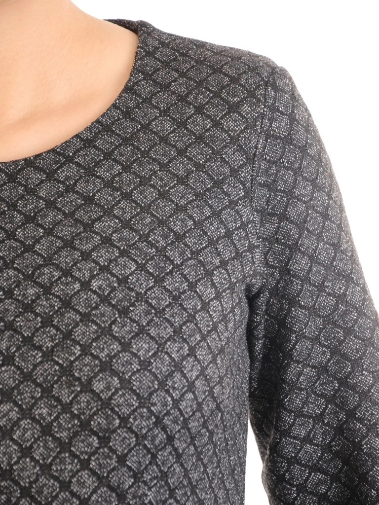 Elegancka prosta sukienka midi w szarą kratę – efektowna baskinka podkreślająca linię talii 34812