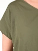 Elegancka bluzka wizytowa w kolorze khaki – luźny fason z podwójnym dekoltem w serek 42021
