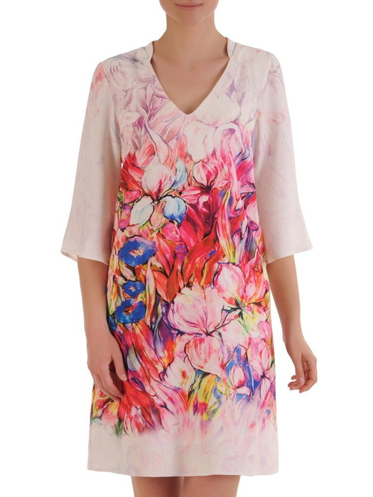 Luźna sukienka w oryginalny, kwiatowy deseń 20868