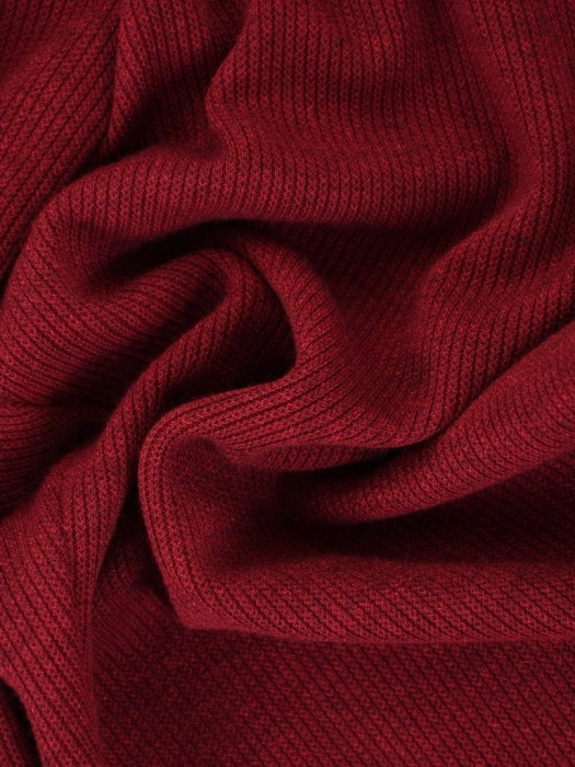 Elegancki bordowy komplet damski ze spodniami – wysmuklający fason z dekoltem w serek i gumą w pasie 42161