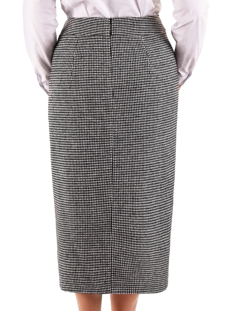 Elegancka spódnica midi w pepitkę na jesień – prosty fason z kobiecym rozcięciem 38665