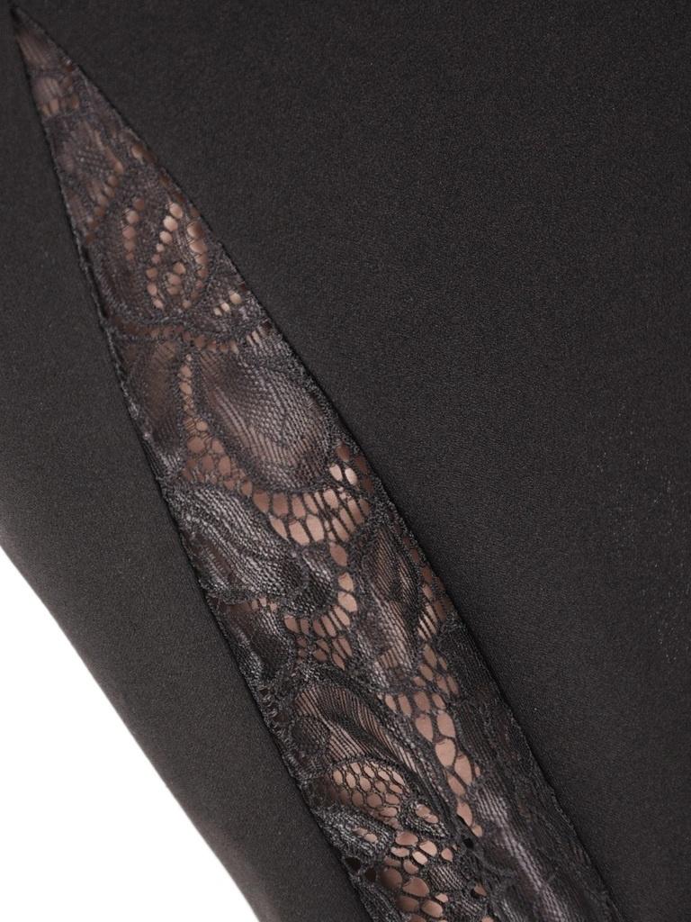 Elegancka czarna spódnica trapezowa midi – tuszuje biodra, z elastyczną gumką i koronką 41995
