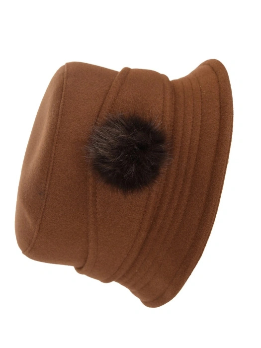 Elegancki kapelusz damski zimowy cloche w odcieniu brązu – stylowy fason z wywiniętym rondem 42696