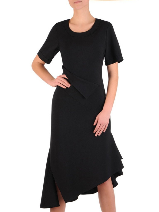 Asymetryczna sukienka z modną falbaną, czarna kreacja w stylu nowoczesnym 19140