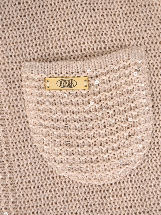 Beżowy sweter zapinany na suwak z kapturem 29395