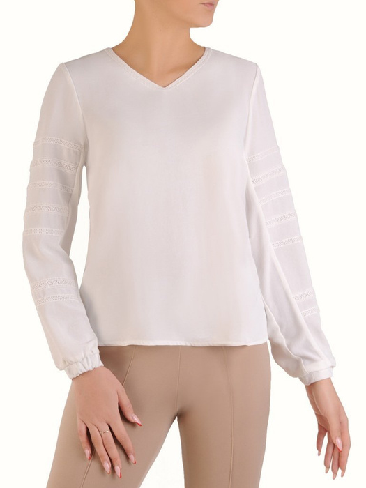 Biała bluzka damska z koronkowymi motywami 28058
