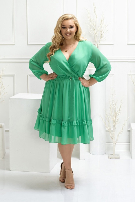 Kopertowa sukienka z paskiem, wyjściowa kreacja w zielonym kolorze 29171
