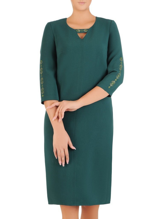 Prosta zielona sukienka z ozdobnymi aplikacjami 27342