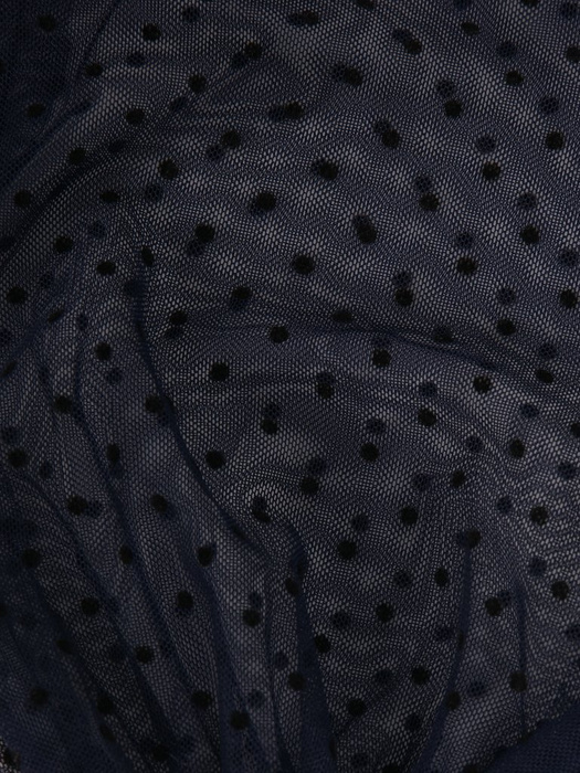Sukienka z ozdobnymi, szyfonowymi rękawami 14271, granatowa kreacja wieczorowa.