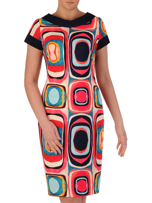 Sukienka z tkaniny, wiosenna kreacja w geometrycznym wzorze 20291.