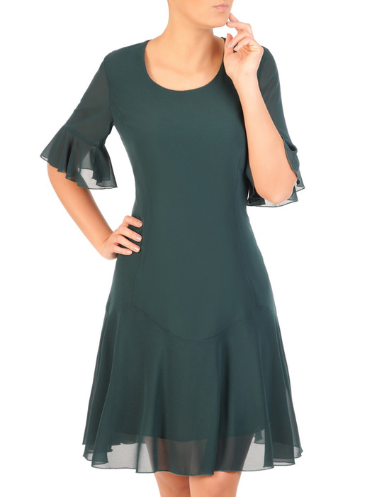Zielona sukienka z szyfonu z falbanami na rękawach 30582