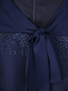 Granatowa sukienka z tkaniny, kreacja z szyfonowymi rękawami 30614
