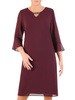 Śliwkowa sukienka z szyfonu, lekka kreacja z modnymi rękawami 23702